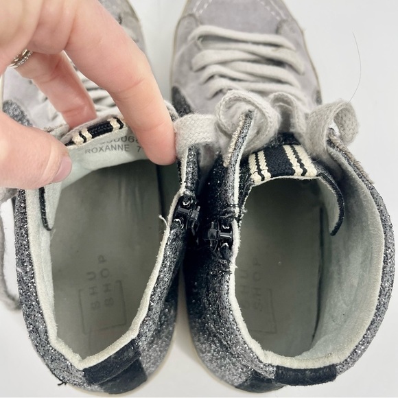 Shu Shop Roxanne Black Silver shiny Mid High Top Sneaker Tennis Shoe Women's 7 - Picture 8 of 10
